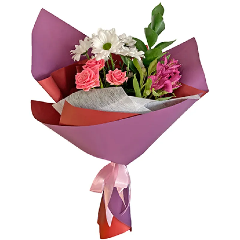 Букет с хризантемой, розой и альстромерией, доставка Невельск